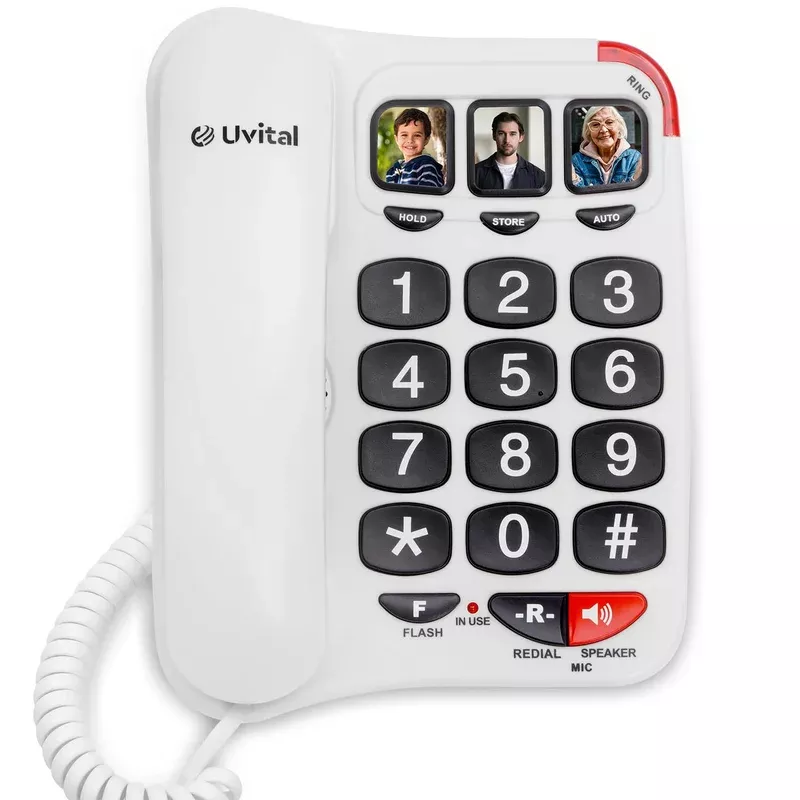 ???Big Button Telephone with Loud Volume, Uvital Speed Dialing Landline for Elderly, Support Adjustable Volume Loud for Hard of Hearing, Large Fonts