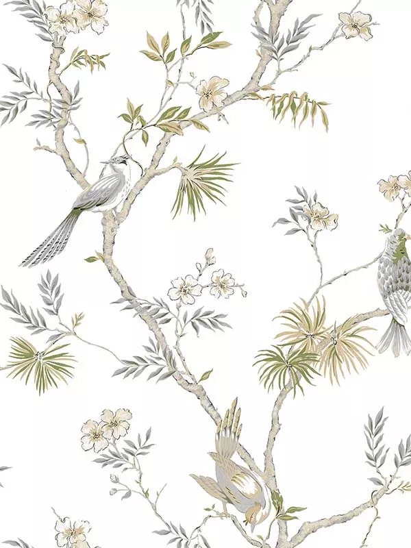 Galerie G78492 Classic Bird Trail Grey Green Beige White Wallpaper