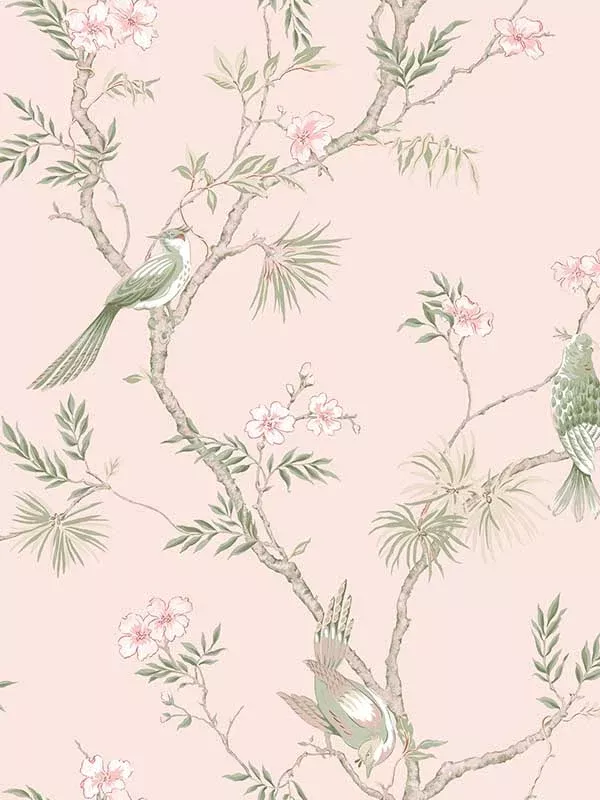 Galerie G78493 Classic Bird Trail Pink Green Wallpaper