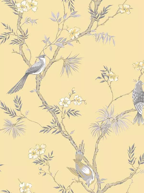 Galerie G78494 Classic Bird Trail Yellow Grey Wallpaper