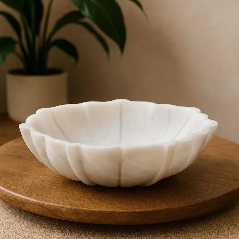 Zoro Small White Marble Lotus Bowl