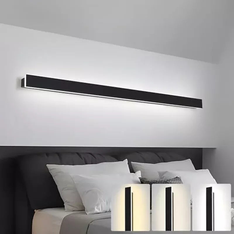 ZTWLEED 120CM Long Wall Light Interior,44W LED Wall Lamp Interior,RA80 Tricolor Lighting Mode Living Room Lamp,Black Wall Lamp for Living Room Bedroom Stairs Hallway AC220V